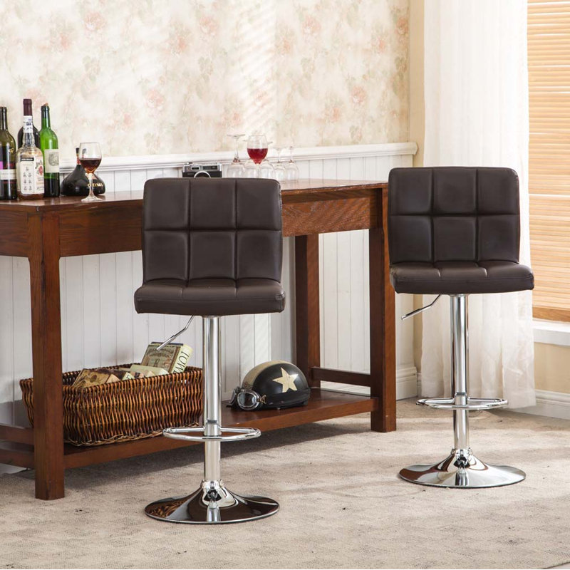 Sachel Swivel Faux Leather Adjustable Hydraulic Bar Stool Dining Chair, 2pcs, Brown