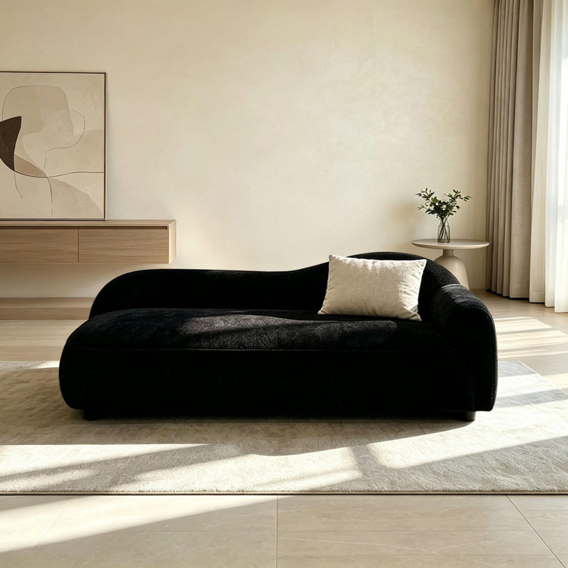 Chaise longue minimaliste en tissu noir, Orienté vers la gauche