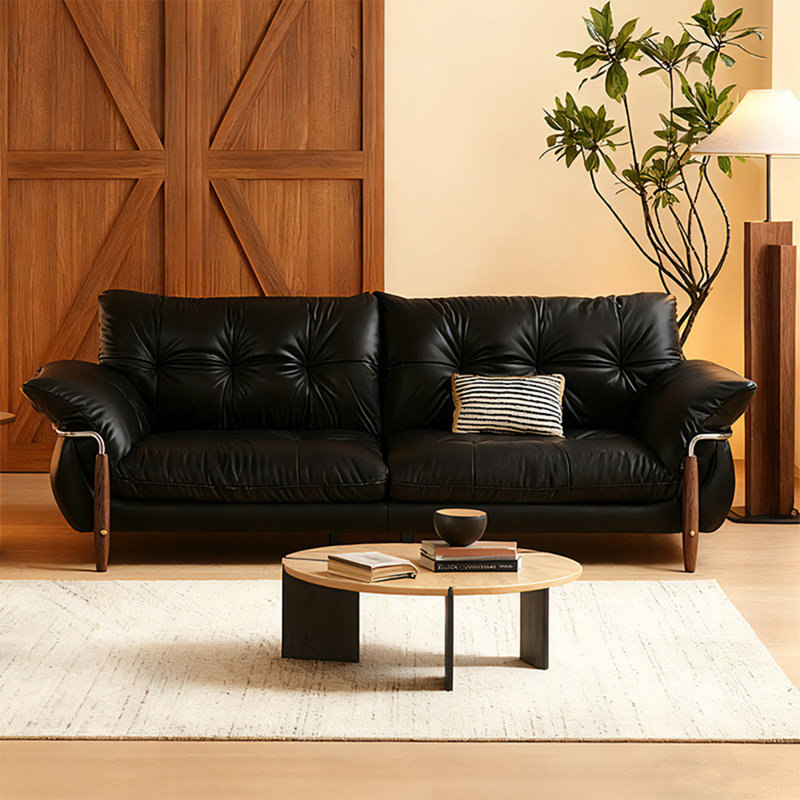 Canapé modulaire noir en similicuir, Noir, H 32,68 po x l 110,24 po x P 39,37 po
