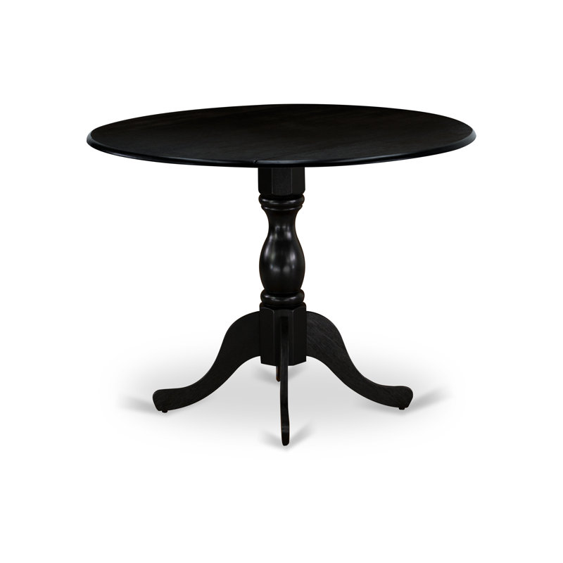 5 Piece Modern Dining Table Set Includes a Round Wooden Table with Dropleaf and 4 Dark Gotham Grey Linen Fabric Parsons Chairs, Wirebrushed Black
