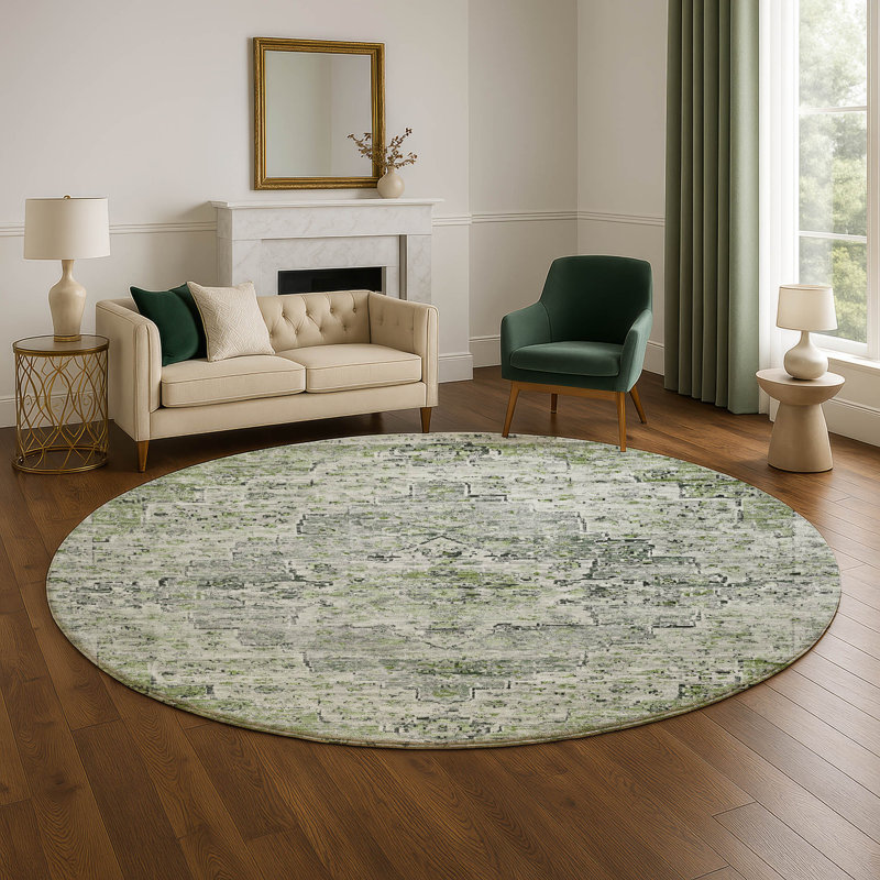 Premium Machine Washable Ashington AMF1832 Global Rug, Round 8'