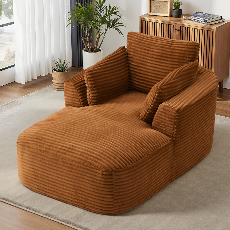 Canapé de 65 po en velours côtelé à compression sans os, sans assemblage, Orange