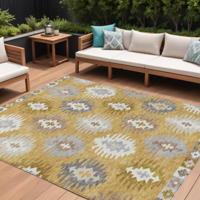 Tapis lavable intérieur / extérieur ivoire et taupe 8 'X 10' Southwestern
