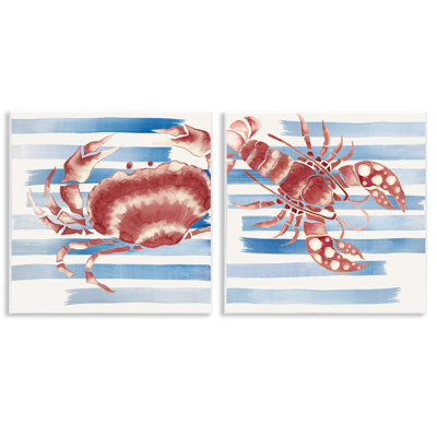 Ensemble de 2 plaques murales à rayures, créatures de la mer par Eli Jones