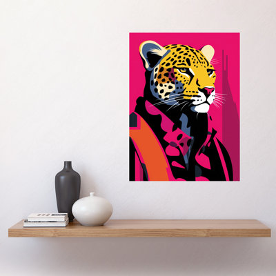 Wall Art Print Strong Leopard in Suit Bold Artwork Pop Art Hot Pink Vibrant Portrait Poster