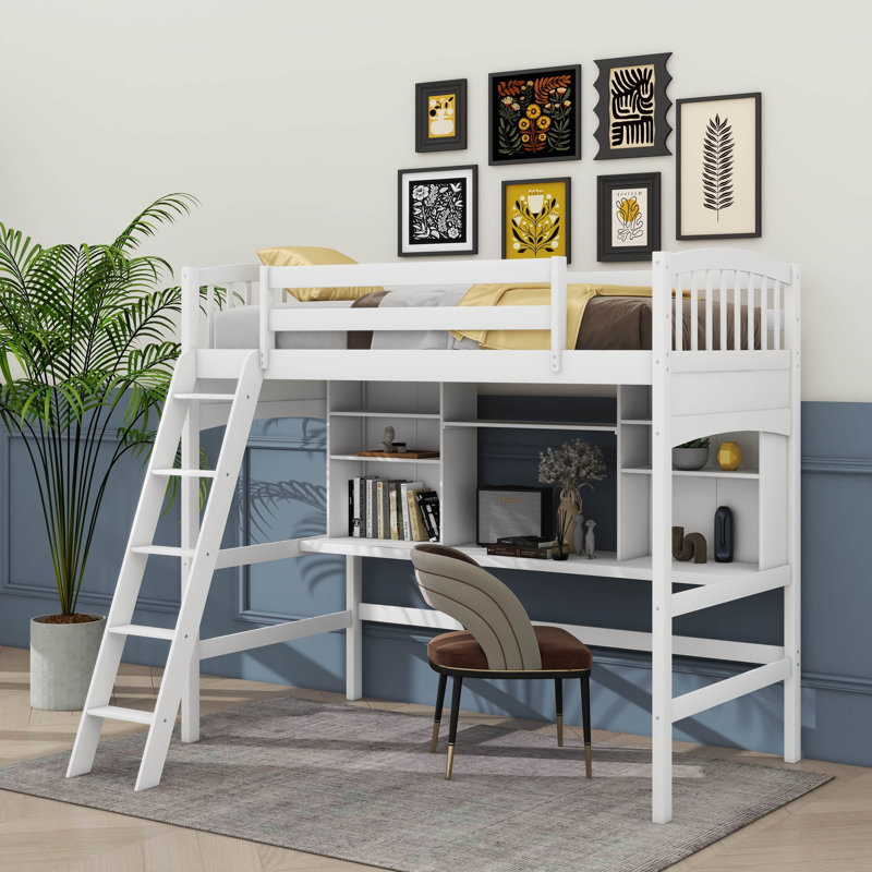 Chyleen Twin Size Loft Bed with Storage Shelves, White