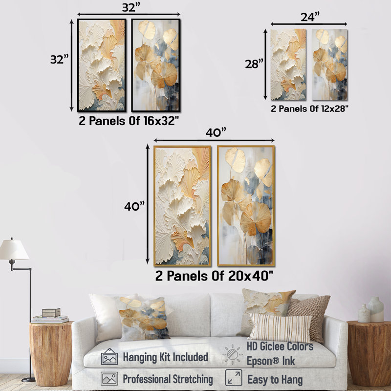 Ensemble de 2 décorations murales Modern Golden Beige Plam Tree - Abstract Botanicals, H 32 po x l 33 po, Toile tendue