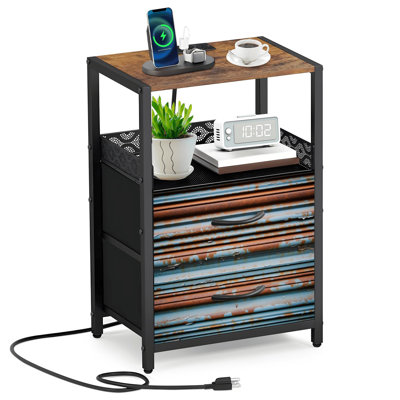 Table de chevet 2 tiroirs en tissu avec station de charge Old Rusty