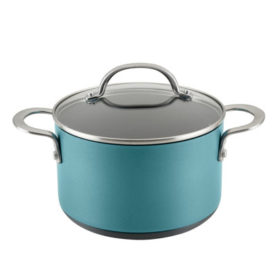 Achieve Hard Anodized Nonstick Saucepot with Lid, 4 Quart, Teal