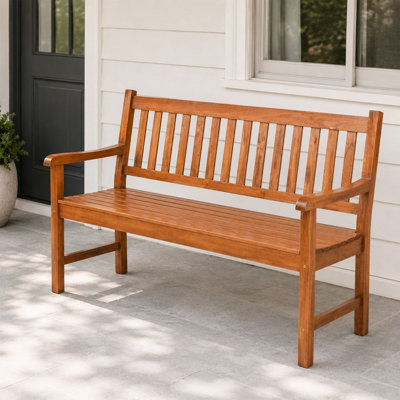 50" Solid Wood Outdoor Patio Bench with Backrest and Armrests