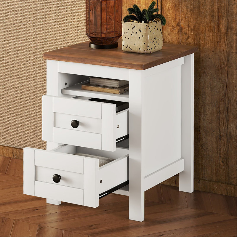 2 Table de chevet pour chambre à coucher en blanc et brun