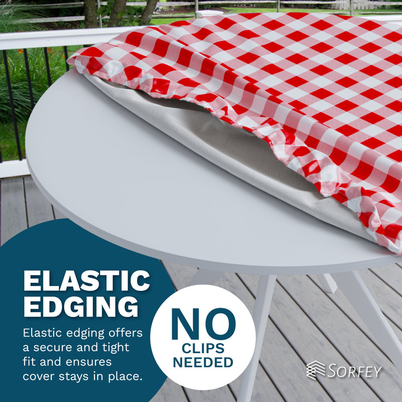 Vinyl Picnic Fited Tableclth Round, 60" L x 60" W, Red