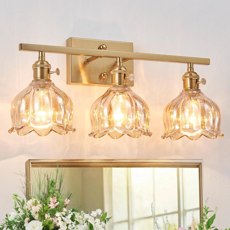 3-Light Amber Tulip Glass Vanity Light