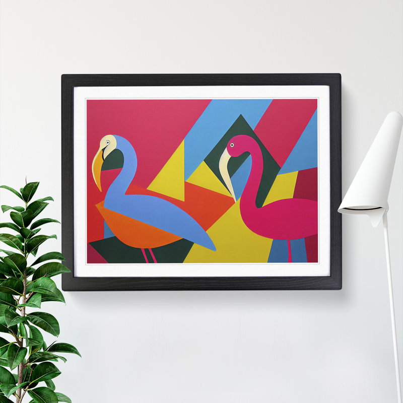 Two Abstract Flamingos Vol.2 - Framed Print, Black Framed, 46cm H x 64cm W x 2cm D