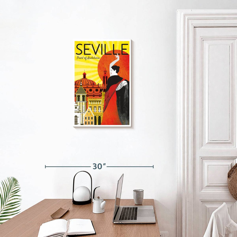 Séville perle d'Andalousie, affiche rétro, H 24 po x l 16 po