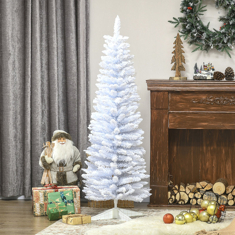 Arbre de Noël artificiel enneigé 5 pi, arbre de Noël mince avec branches réalistes et base en plastique, 51'