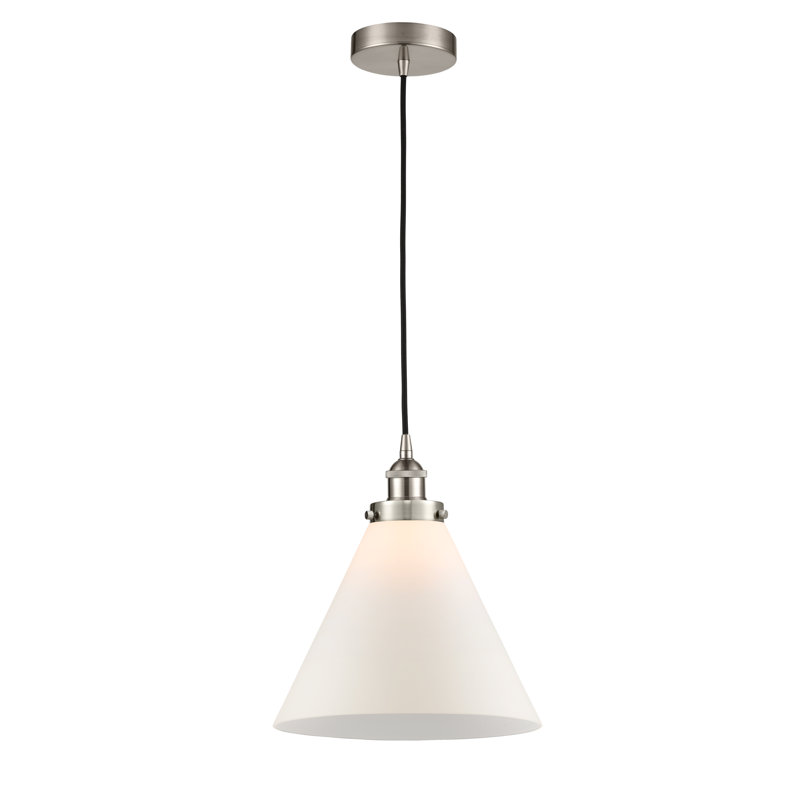 Mini-luminaire suspendu 1 lumière Cone, Blanc mat, Nickel satiné brossé