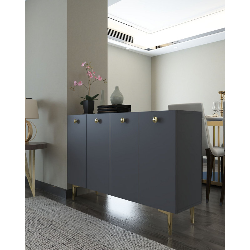 Modern Console Table with Wall-Mount Capability, Anthracite & Gold, 100% Melamine Coated Particle Board, Thickness: 0.7 inches | Numerous Shelves for Storage & Stylish Display, Elegant Design