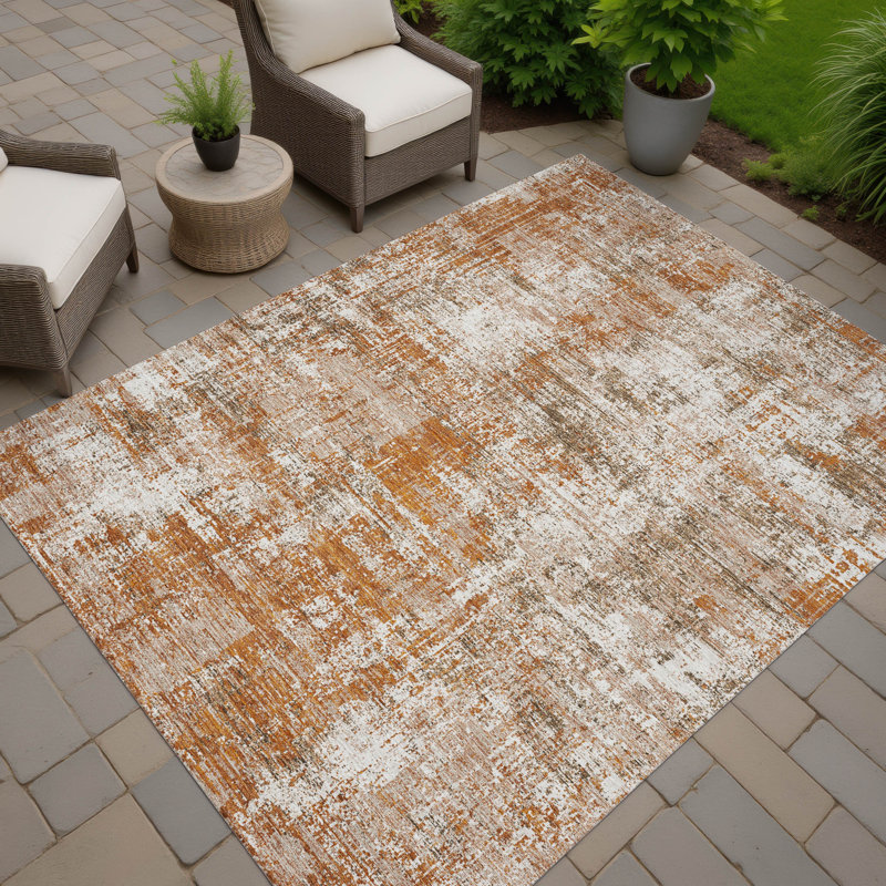 Machine Washable Indoor/Outdoor Chantille ACN2693 Abstract Rug, Paprika, 10' x 14'
