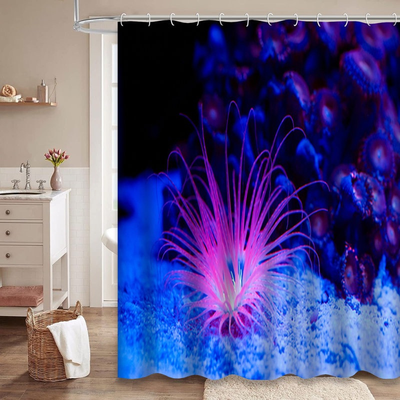 Marine Corals Sea Anemone Flower Shower Curtain with 12 Hooks, 72" L x 84" W