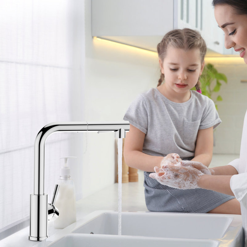 Pull Down Spray Single Lever Kitchen Tap, Chrome