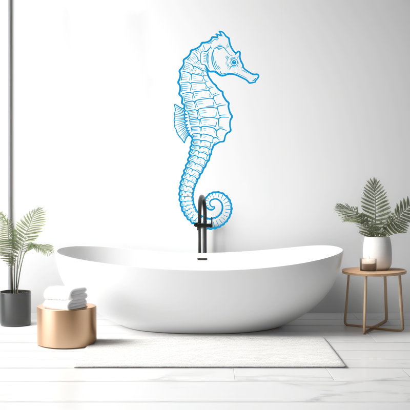 Adhésif décoratif hippocampe - décor de salle de bain animaux de mer
 321DRE, 15 po x 35 po, Gris