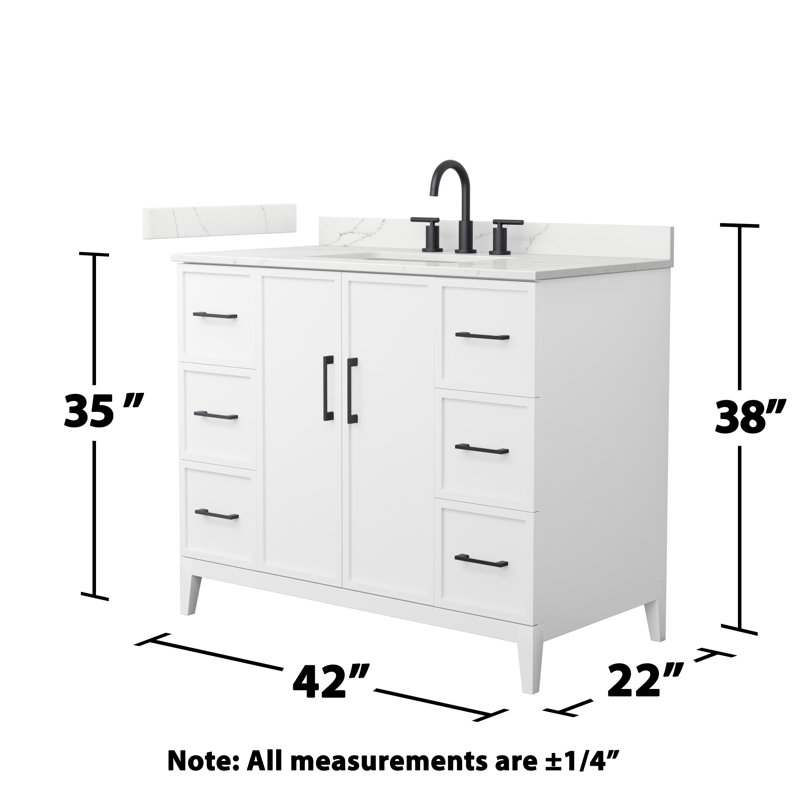 Ensemble de meuble-lavabo simple 42 po avec plateau en quartz Elan, Blanc, Noir mat, Centre de 8 po
