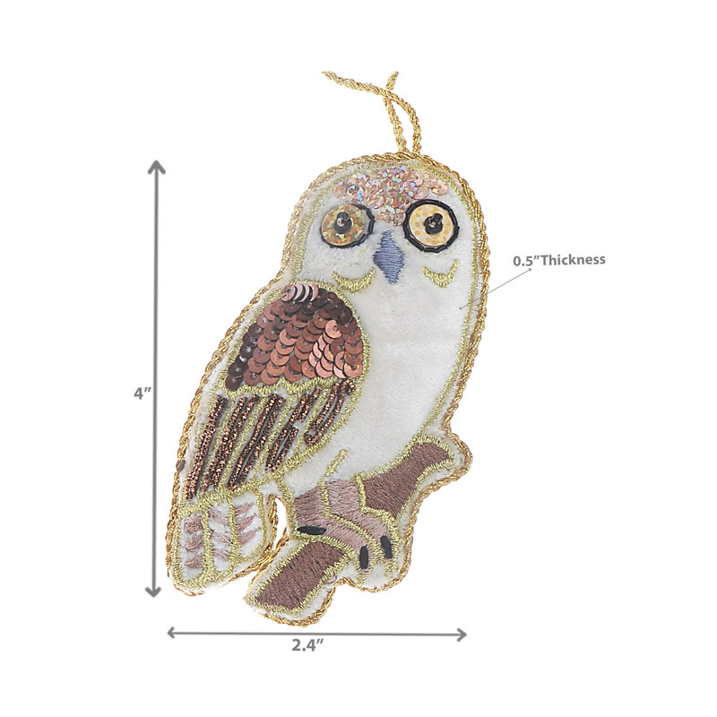 Ornement suspendu à motif de hibou pailleté fabriqué à la main - ensemble de 2
