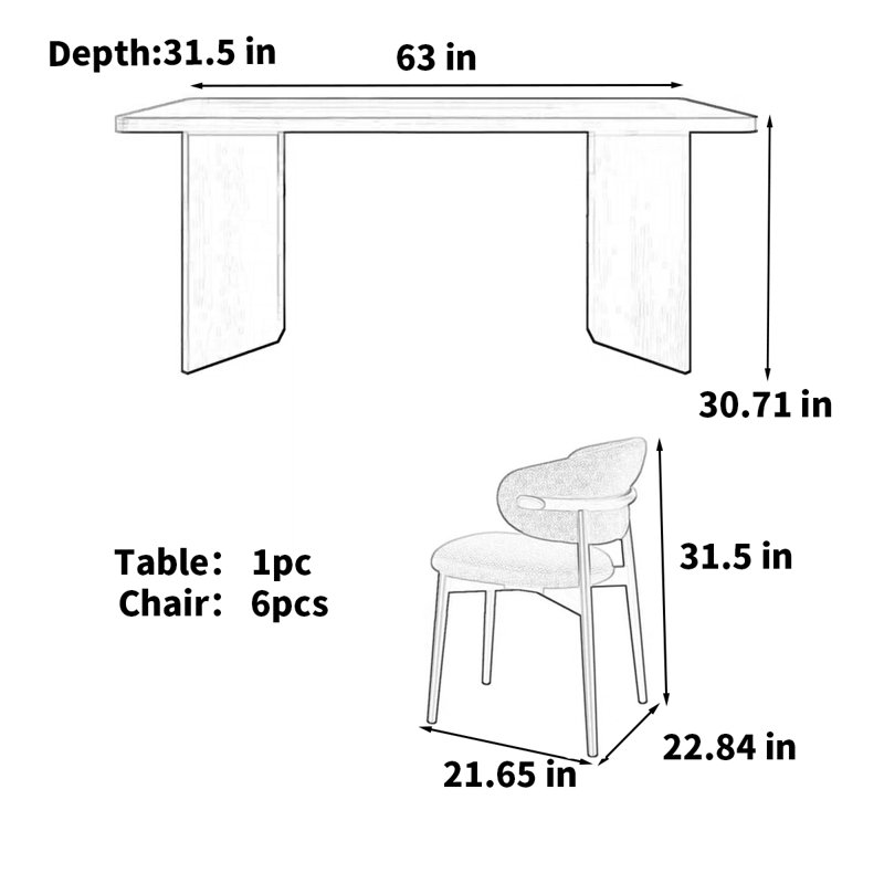 Table de salle à manger rectangulaire, H 30,71 po x L 63 pi x l 31,5 po