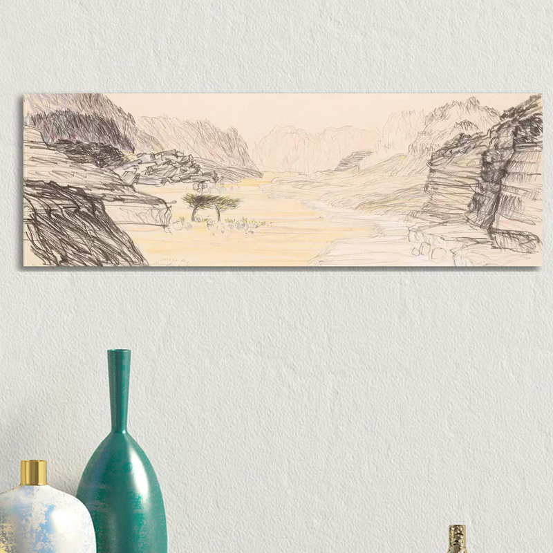 Nahal Nekarot 1 Piece Panoramic Wall Art on Canvas, 30.48 cm H x 91.44 cm W, Classic Brown Wood Framed