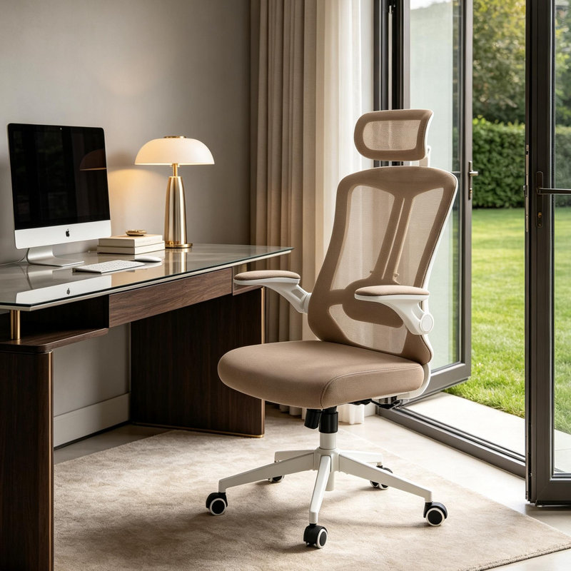 Chaise de bureau ergonomique en maille respirante avec appui-tête réglable, soutien lombaire, dossier inclinable de 90° à 125°, coussin d'assise en mousse à mémoire de forme, roulettes silencieuses, capacité de charge de 136 kg (kaki, noir, gris, bleu, blanc et noir)