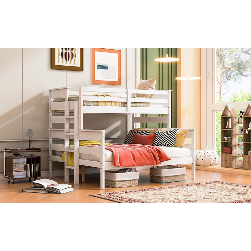 White Twin Xl Over Queen Bunk Bed With - Strong Solid Wood For Bedroom Over Bed, Without Need Of Box Spring, White