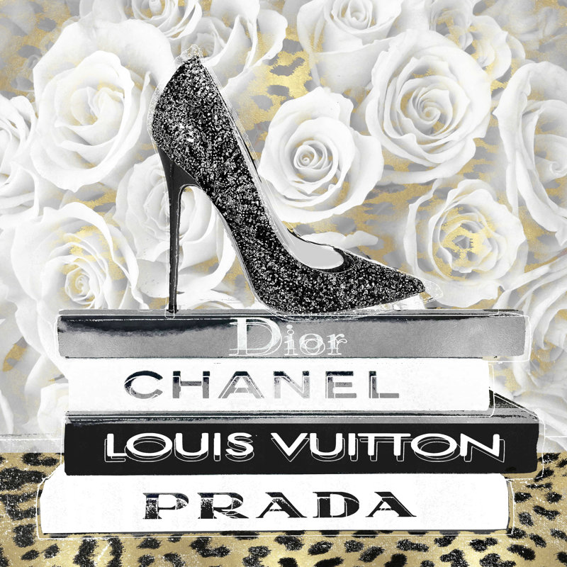High Heel with White Flowers - Impression sur toile tendue, H 12 po x l 12 po