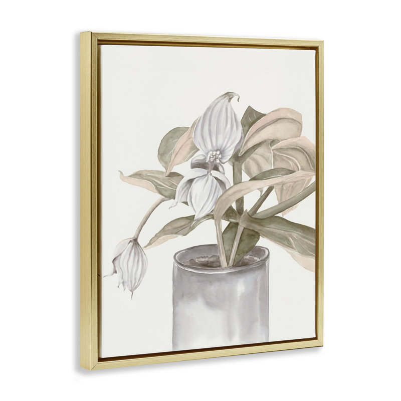 Cadre flottant en pot Medinilla Magnifica, design par Errico & Slyp, Cadre flottant métallique doré, H 31 po x l 25 po