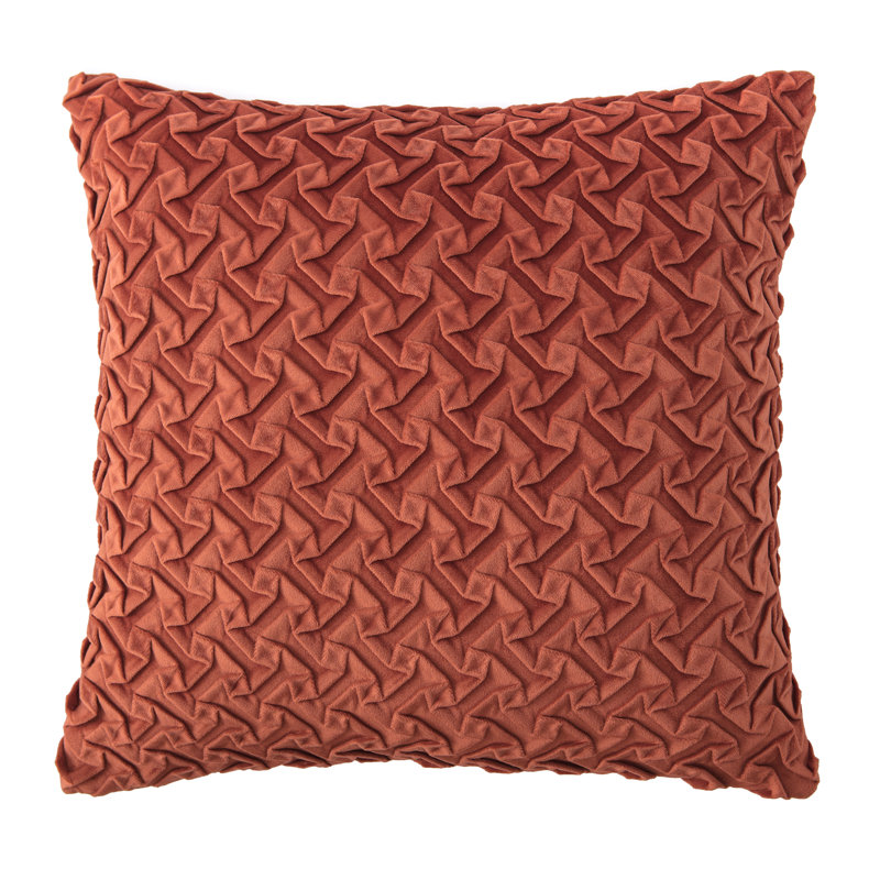 Housse de coussin décoratif en velours texturé Chanasya Origami, rouille