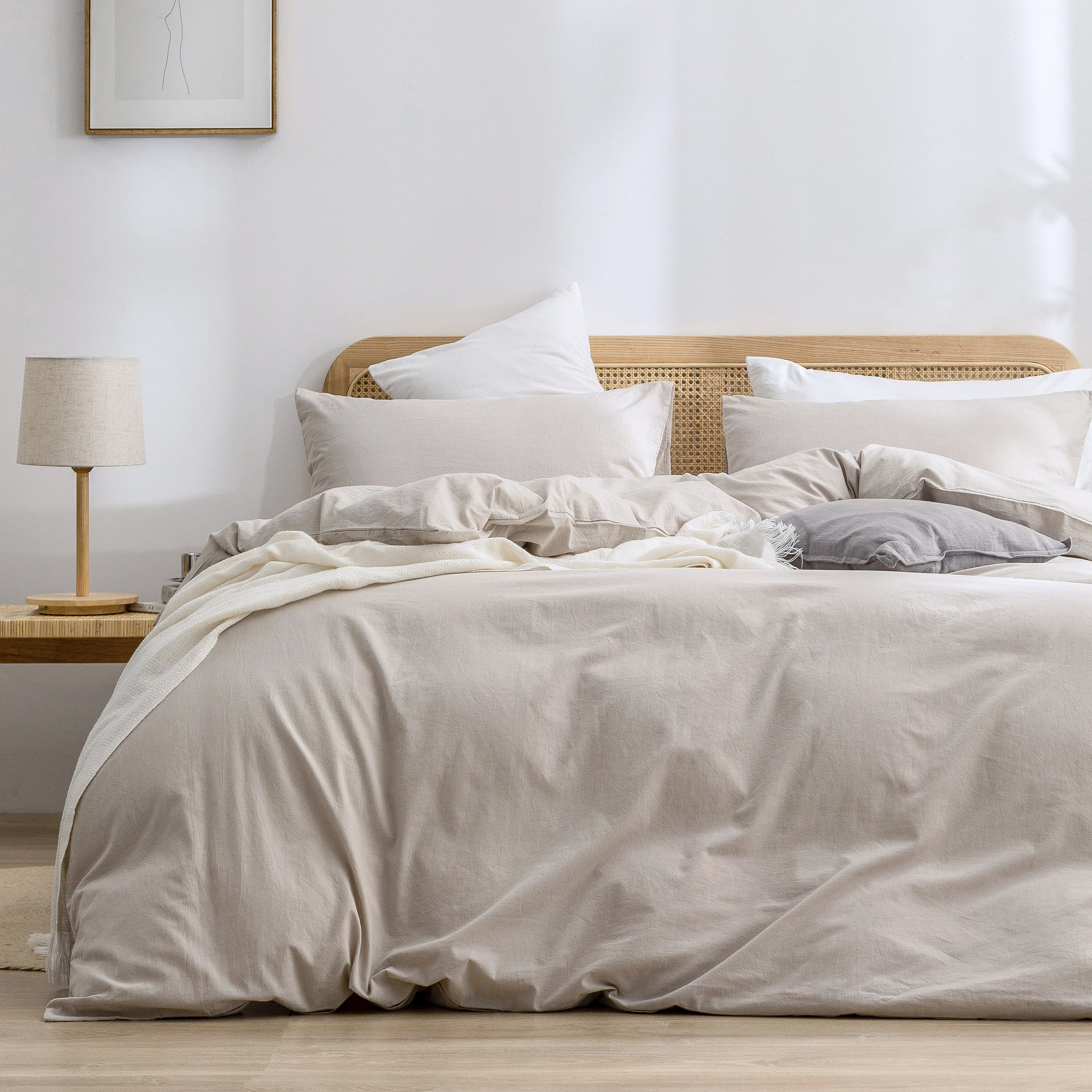 BESTOUCH Duvet Cover Set 100% Washed Cotton Linen Feel Lightweight - King Duvet Cover + 2 King Pillowcases