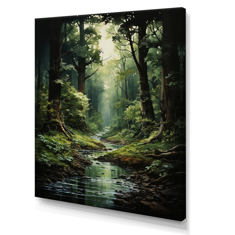 Rivière dans un bois enchanté I - forêt, art mural, H 40 po x l 30 po x P 1,5 po, Toile tendue