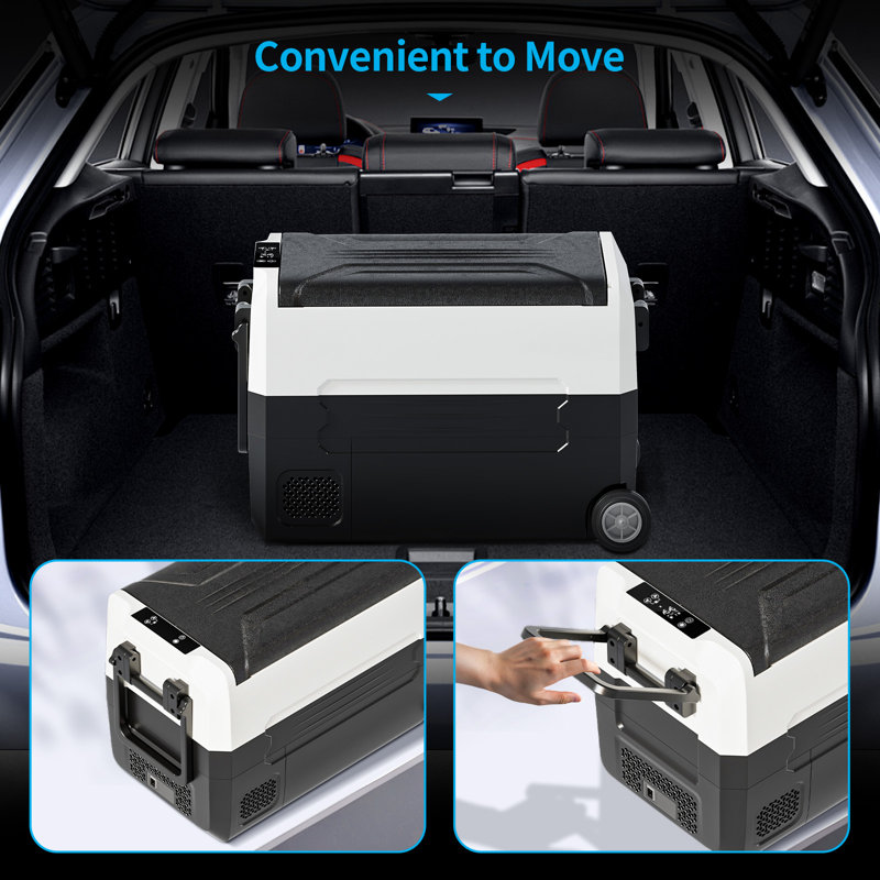 49QT(45L) Ultra-fast Cooling Car Refrigerator with Dual-compartment Independent Temperature Control & Display, -4?~68?,Portable Car Fridge with Robust Wheels & Handle For Easy Rolling, 12/24V DC, 110V/220VAC, Black/Grey