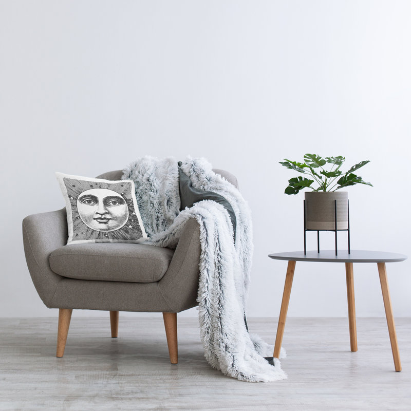 Astrology Moon Face Black and White Square Throw Pillow