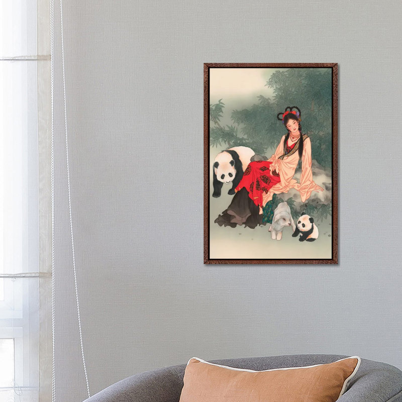 Pandas Of Wolong - Painting on Canvas, Classic Brown Wood Framed, 66.04 cm H x 45.72 cm W