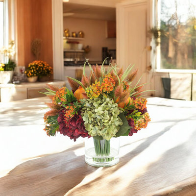 Fall Arrangement with Hydrangeas and Thistle