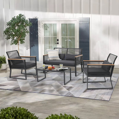 Darcella High-Density Polyethylene (HDPE) Wicker 4 - Person Seating Group with Cushions by Ebern Designs