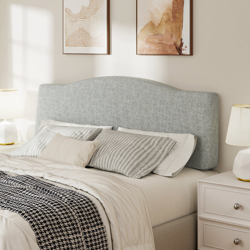 Upholstered Linen Headboard with Adjustable Height, Light Gray, Queen