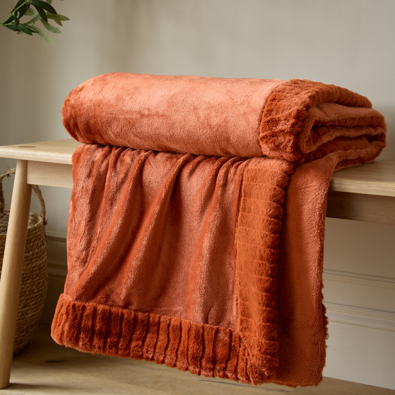 Velvet And Faux Fur 150x200cm Blanket Throw, Burnt Orange