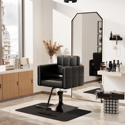  High-End Salon Chair, Allblack Stylist Chair Faux Leather, 360° Swivel, 330 Lbs Weight Capacity, Memory Foam Cushion, Arm Rest, Ergonomic, Adjustable Height, PU Leather