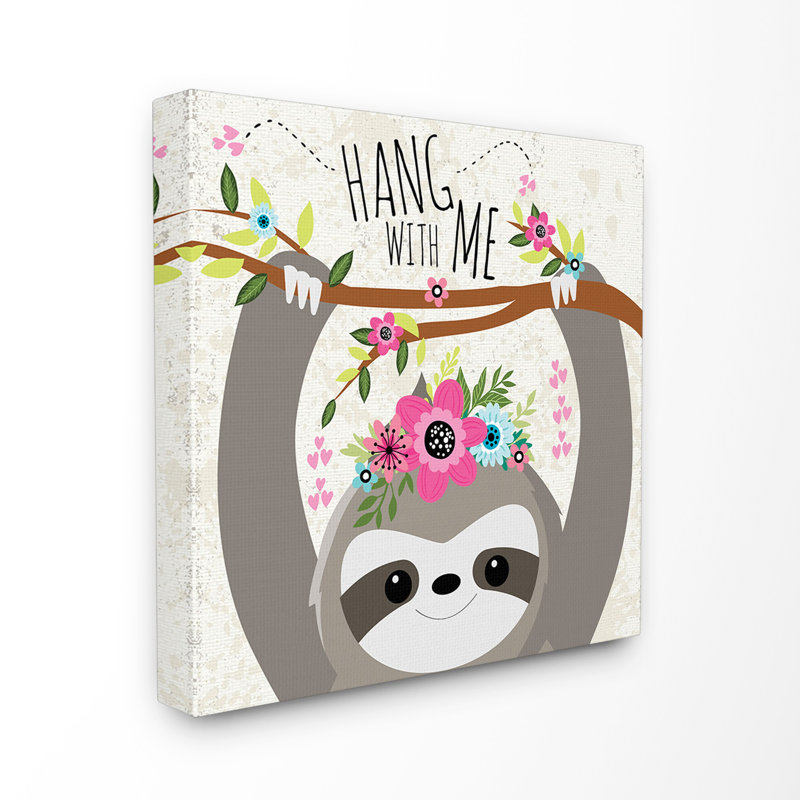 «Rivesville Hang with Me», art paresseux et fleurs, Toile, H 30 po x l 30 po x P 1,5 po