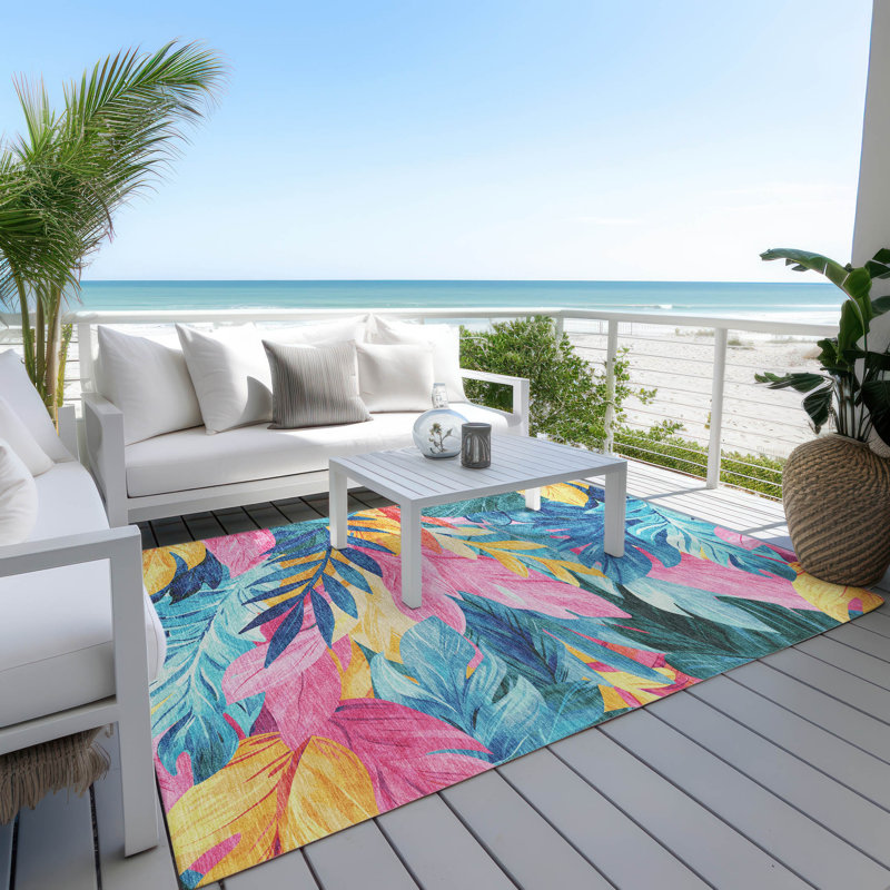 Tropical Floral Multicolor Washable Indoor/Outdoor Rug