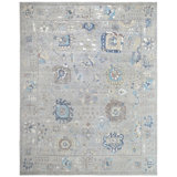Hand Knotted Wool Area Rug in Silver