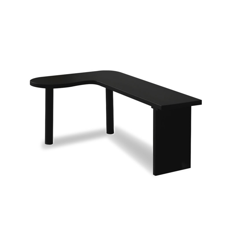 Black L-Shape Solid Wood Writing Desk, 29.53" H x 70.87" W x 47.24" D