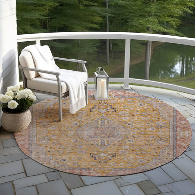 Machine Washable Indoor/Outdoor Claudian ACN1651 Gold Rug